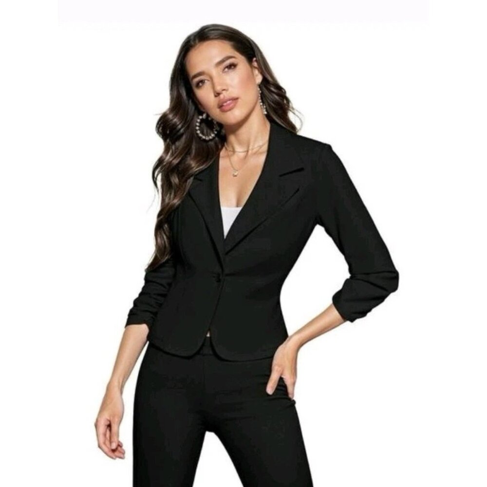 Noir Women's Blazer One Button Scuba Stretch Ruched Sleeve Size XL NEW